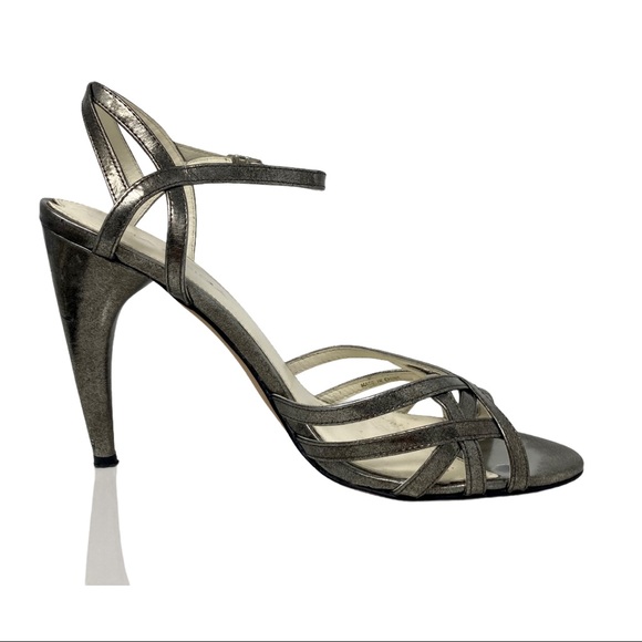 VIA SPIGA Metallic Pewter Strappy Open-Toe Heels - Picture 8 of 12